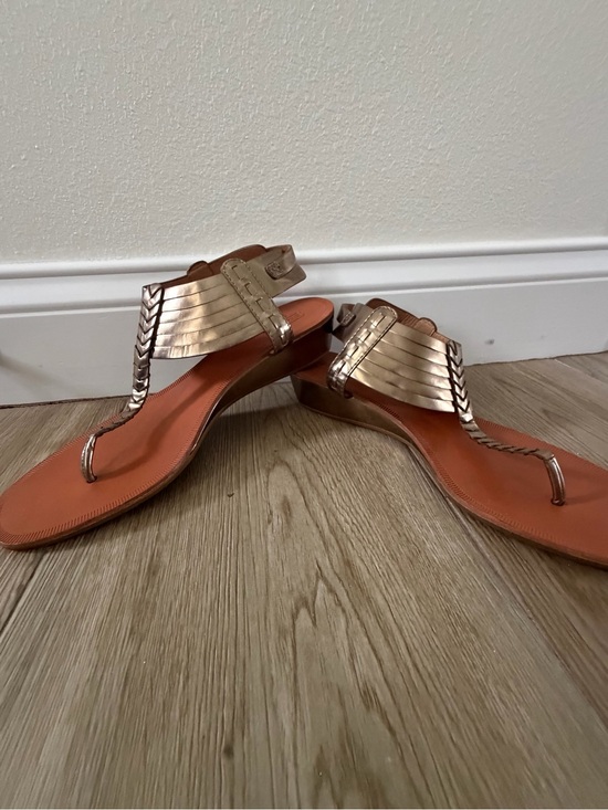 Coach Shoes - Coach Leather Wedge Sandals India Metallic Bronze Brass Hardware Q1888 Size 10